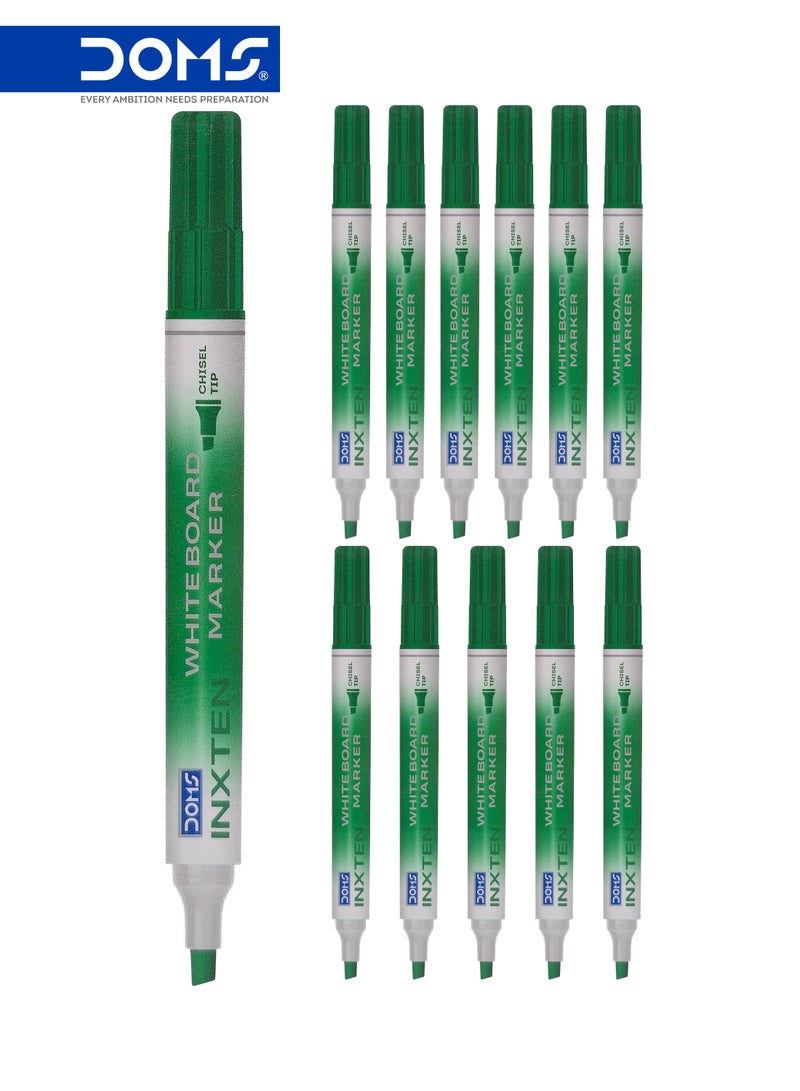 DOMS Whiteboard Marker Pen, Chisel Tip, Green Ink, INXTEN Series, Pack of 12 - Image 1